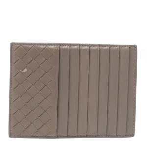  Bottega Veneta Beige Intrecciato Leather Card Holder 8CC
