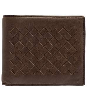 Pre Owned Bottega Veneta Brown Intrecciato Leather Bifold Wallet