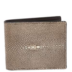 Pre Owned Bottega Veneta Beige Stingray Bifold Wallet