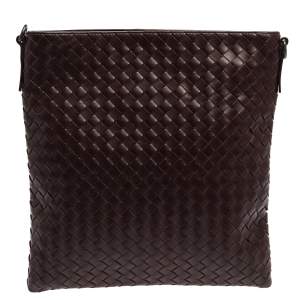 Bottega Veneta Burgundy Intrecciato Leather Messenger Bag