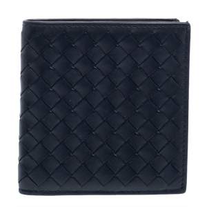 Bottega Veneta Navy Blue Intrecciato Leather Card Holder