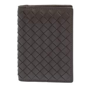 Pre Owned Bottega Veneta Grey Intrecciato Leather Card Holder