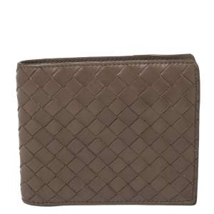 Pre Owned Bottega Veneta Beige Intrecciato Leather Bifold Wallet