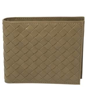 Pre Owned Bottega Veneta Beige Intrecciato Leather Bifold Wallet