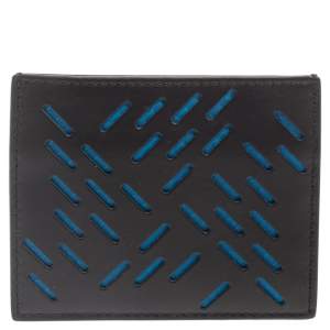 Pre Owned Bottega Veneta Black/Blue Laser Cut Leather Card Holder