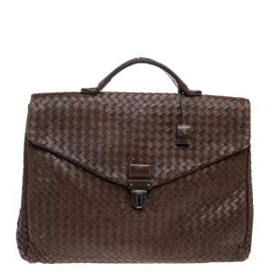 Bottega Veneta Brown Intrecciato Leather Briefcase