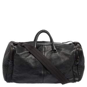 Bottega Veneta Black Intrecciato Leather Duffle Bag
