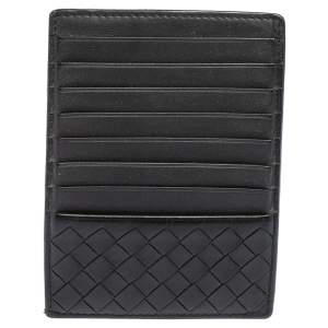 Pre Owned Bottega Veneta Black Intrecciato Leather Card Holder