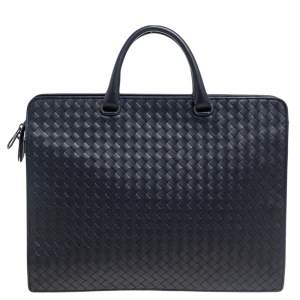 Bottega Veneta Black Intrecciato Leather Laptop Briefcase 