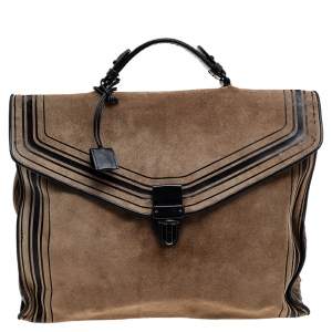 Pre Owned Bottega Veneta Brown/Black Suede and Leather Briefcase 