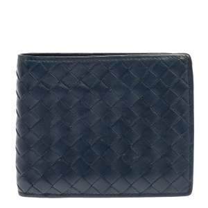 Bottega Veneta Blue Intrecciato Leather Bifold Compact Wallet