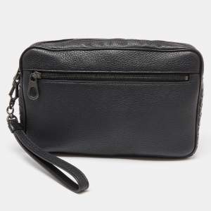 Bottega Veneta Black Intrecciato Leather Wristlet Pouch