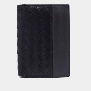 Bottega Veneta Black/Grey Intrecciato Leather Bifold Compact Wallet
