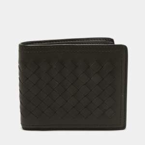 Pre Owned Bottega Veneta Olive Green Intrecciato Leather Bifold Wallet