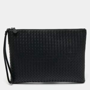 Bottega Veneta Black Intrecciato Leather Wristlet Clutch