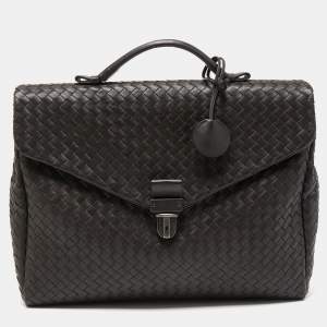 Pre Owned Bottega Veneta Choco Brown Intrecciato Leather Briefcase