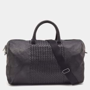 Bottega Veneta Black Intrecciato Leather Weekender Bag