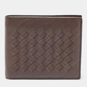 Pre Owned Bottega Veneta Brown Intrecciato Leather Bifold Wallet