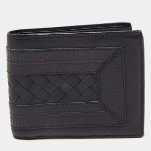 Pre Owned Bottega Veneta Black Intrecciato Leather Bifold Wallet