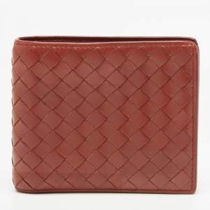 Pre Owned Bottega Veneta Rust Intrecciato Leather Bifold Wallet