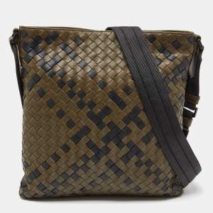 Bottega Veneta Olive Green/Black Intrecciato Leather Messenger Bag