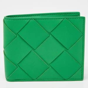 Bottega Veneta Green Intrecciato Leather Bifold Wallet
