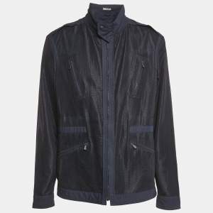 Bottega Veneta Navy Blue Cotton and Mesh Zip-Up Jacket XXXL