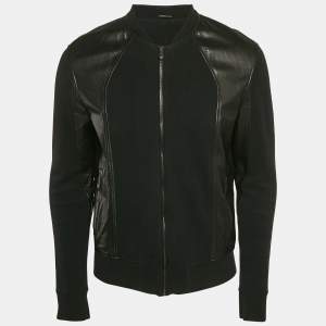 Bottega Veneta Black Leather and Knit Zip-UP Jacket XL