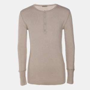 Tom Ford Grey Cashmere Knit Full Sleeve Henley T-Shirt L