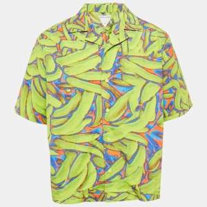 Bottega Veneta Neon Green Printed Synthetic Short Sleeve Shirt L