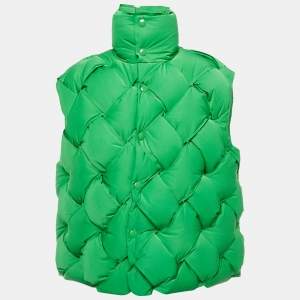 Bottega Veneta Green Nylon Intrecciato Down Shell Gilet M