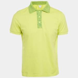 Pre Owned Bottega Veneta Yellow Cotton Collar Trim Polo T-Shirt L