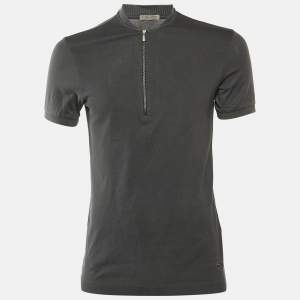 Pre Owned Bottega Veneta Grey Cotton Mandarin Collar T-Shirt S