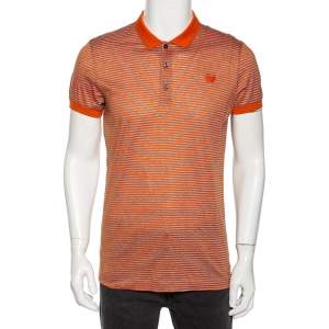 Bottega Veneta Orange & Grey Cotton Striped Polo T Shirt L 