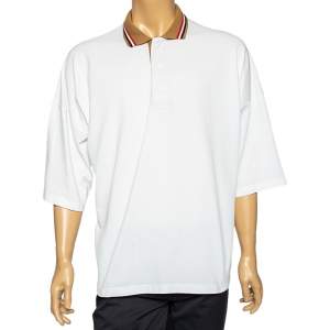 Bottega Veneta White Cotton Pique Contrast Collar Polo T-Shirt 3XL