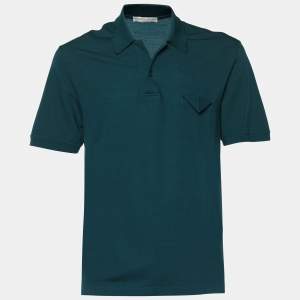 Bottega Veneta Teal Green Cotton Pique Short Sleeve Polo T-Shirt XL
