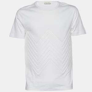 Bottega Veneta White Cotton Embossed Zig Zag Crew Neck T-Shirt S