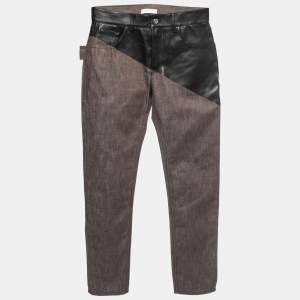 Bottega Veneta Brown Denim Leather Detailed Jeans S Waist 32"