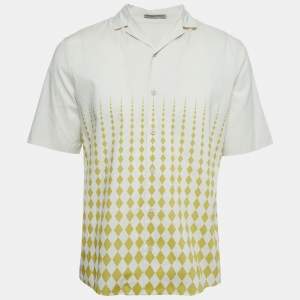 Bottega Veneta Light Grey Geometric Printed Cotton Short Sleeve Shirt L
