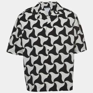 Bottega Veneta Black/White Printed Nylon Bowling Shirt L