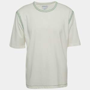 Bottega Veneta White Cotton Cotton Contrast Stitch Detail T-Shirt XL