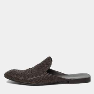 Bottega Veneta Brown Intrecciato Leather Fiandra Flat Mules Size 41