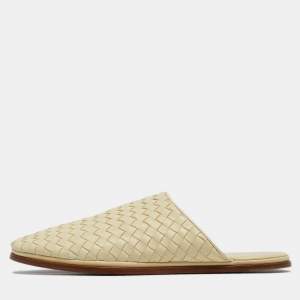 Bottega Veneta Light Yellow Intrecciato Leather Flat Mules Size 41