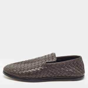 Bottega Veneta Brown Intrecciato Leather Smoking Slippers Size 40