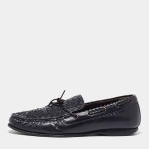 Bottega Veneta Black Intrecciato Leather Bow Slip on Loafers Size 42