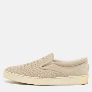 Bottega Veneta Grey Suede Intrecciato Slip On Sneakers Size 45