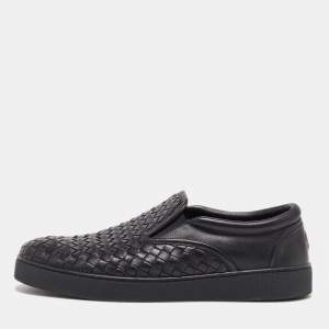 Bottega Veneta Black Intrecciato Leather Slip On Sneakers Size 42