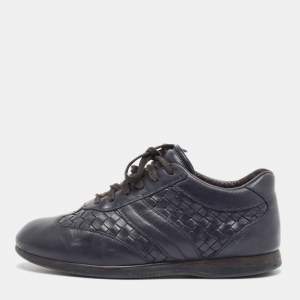 Bottega Veneta Navy Blue Intrecciato Lace Up Sneakers Size 41