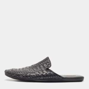 Bottega Veneta Black Intrecciato Leather Mules Size 43