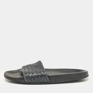 Bottega Veneta Black Intrecciato Leather Lake Slide Sandals Size 46